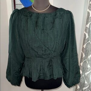 Bohme Pleated Puff Sleeve Peplum Blouse SZ  Small